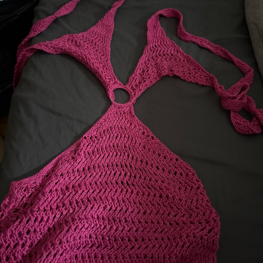 SHEIN Crochet Lace Chemise in Deep Pink